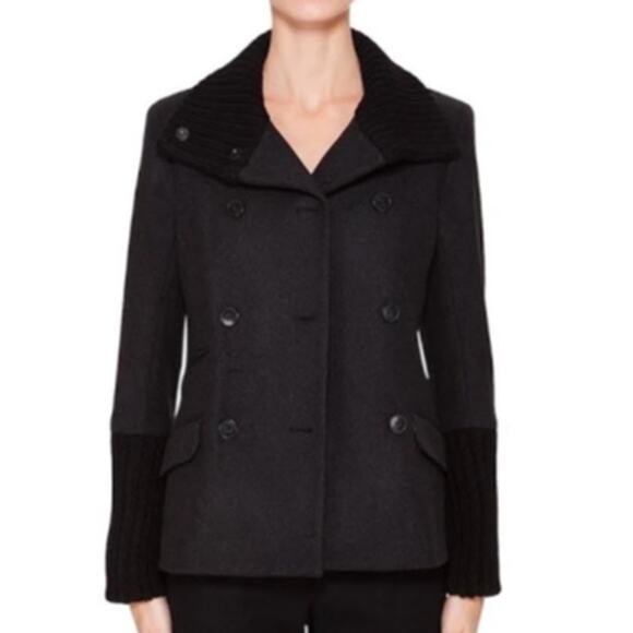 THEORY "Tegian" Wool Double Breasted Chunky Knit Collar Pea Coat 00/0 - Picture 1 of 6